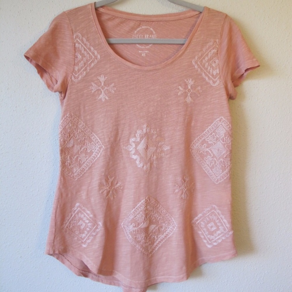 Lucky Brand blush embroidered top XS